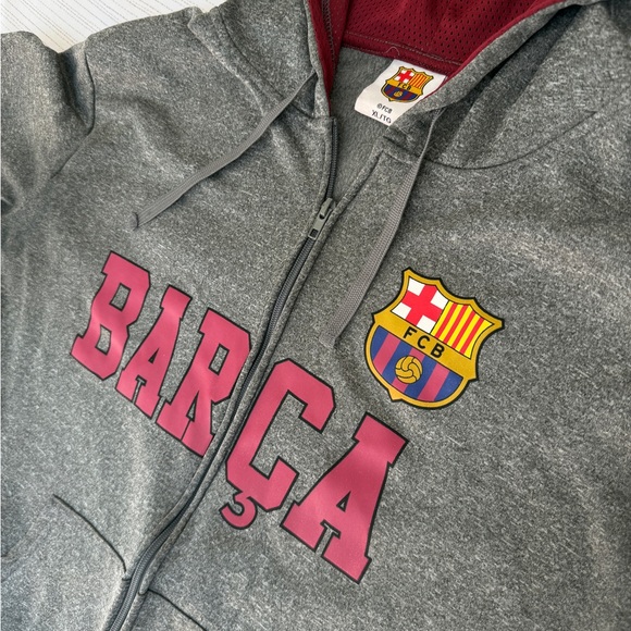 FC Barcelona Gray Marron Hoodie Kangaroo Pocket Sz Xl Fanatic soccer Streetwear - Picture 8 of 13